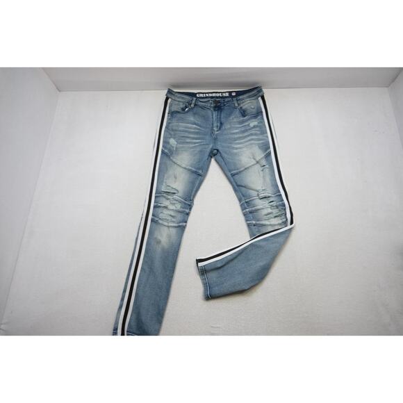 Grindhouse Y2K Stretch Skinny Distressed Denim Jeans Skateboard Mens 38 x 34 - Picture 1 of 10